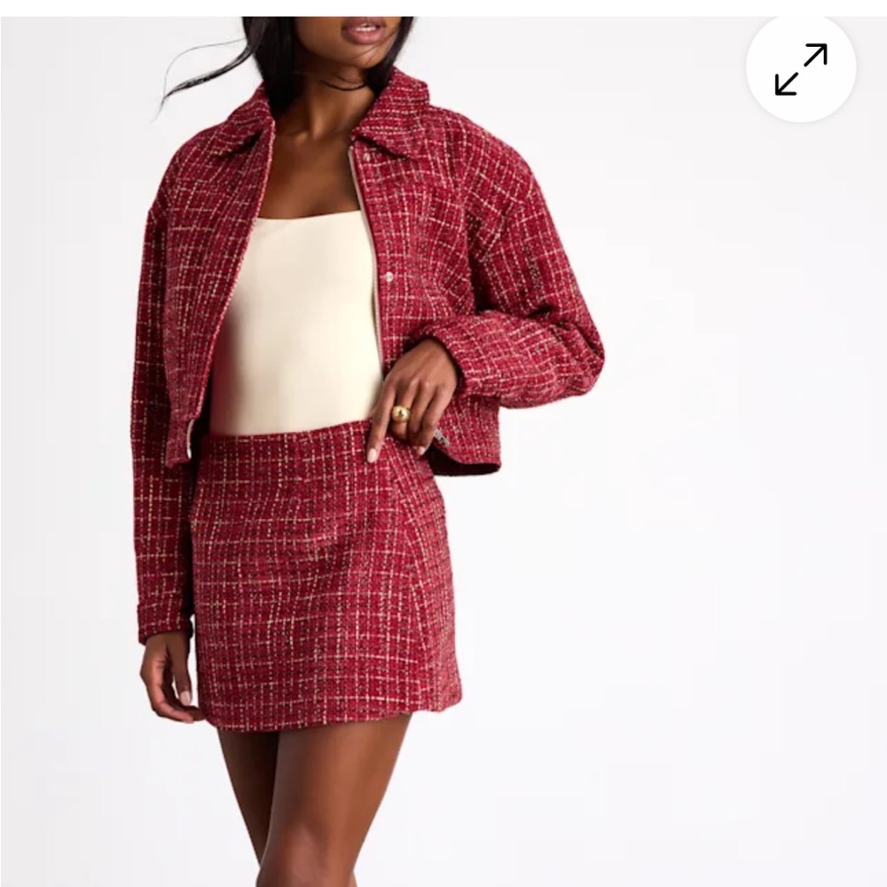 Lulu's Red Tweed Jacket & Mini Skirt Set